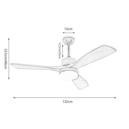 ZEVENTI - Ventilador de techo LED MARE LED/24W/230V 3000/4000/6000K Wi-Fi Tuya roble + mando a distancia