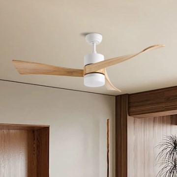 ZEVENTI - Ventilador de techo LED NATURITO LED/18W/230V 3000/4000/6000K Wi-Fi Tuya blanco/roble + mando a distancia