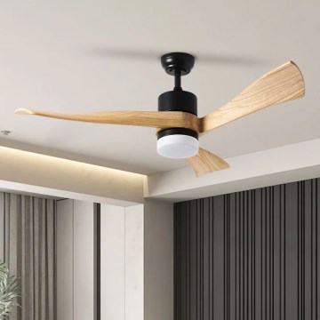 ZEVENTI - Ventilador de techo LED NATURITO LED/18W/230V 3000/4000/6000K Wi-Fi Tuya negro/roble + mando a distancia