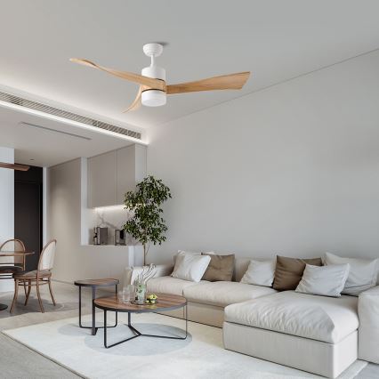 ZEVENTI - Ventilador de techo LED NATURITO LED/18W/230V 3000/4000/6000K Wi-Fi Tuya blanco/roble + mando a distancia