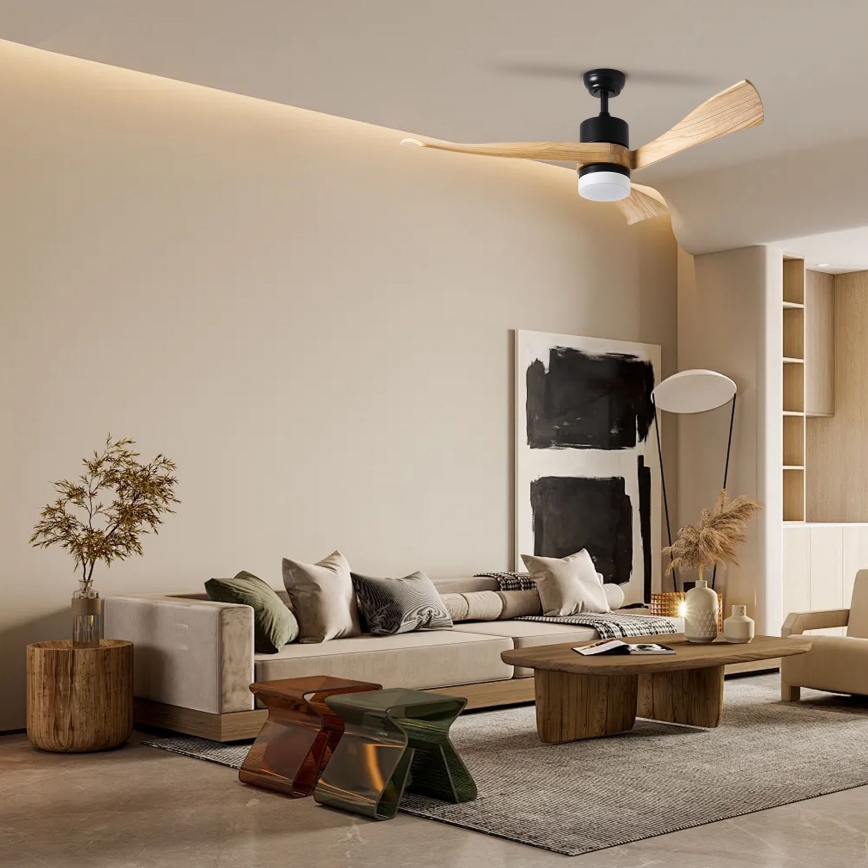 ZEVENTI - Ventilador de techo LED NATURITO LED/18W/230V 3000/4000/6000K Wi-Fi Tuya negro/roble + mando a distancia