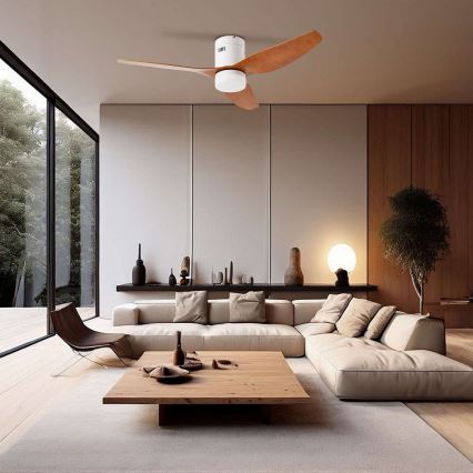 ZEVENTI - Ventilador de techo LED PADUA LED/18W/230V 3000/4000/6000K Wi-Fi Tuya blanco/marrón + mando a distancia