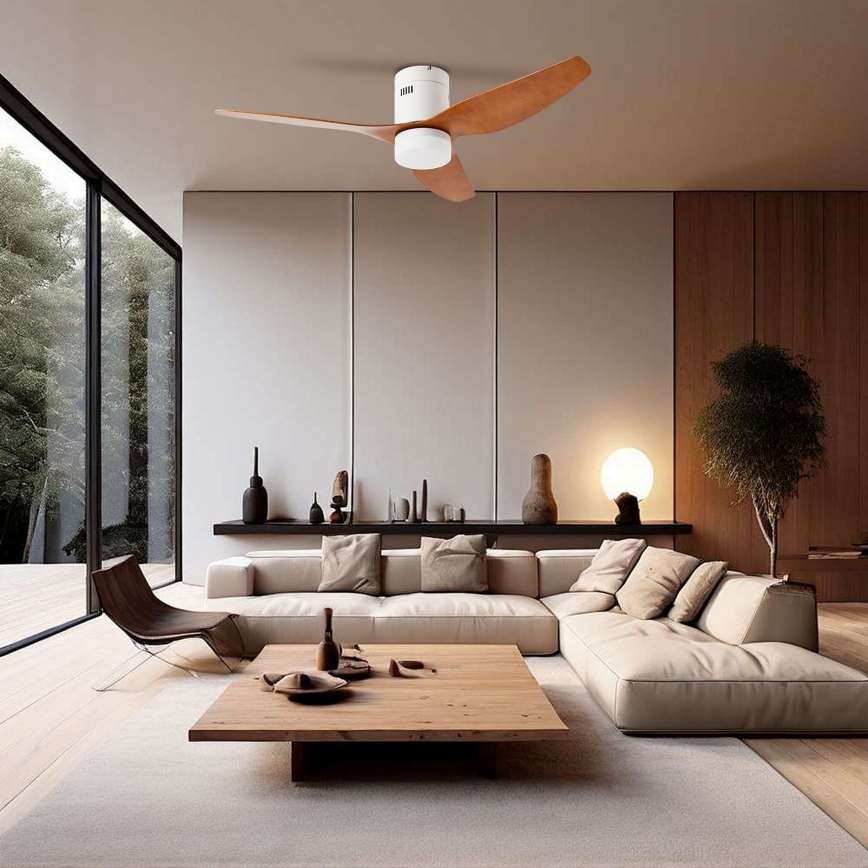 ZEVENTI - Ventilador de techo LED PADUA LED/18W/230V 3000/4000/6000K Wi-Fi Tuya blanco/marrón + mando a distancia