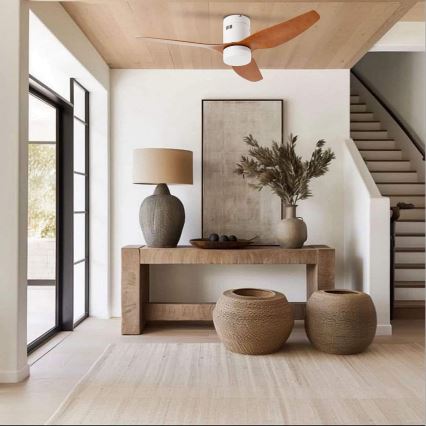 ZEVENTI - Ventilador de techo LED PADUA LED/18W/230V 3000/4000/6000K Wi-Fi Tuya blanco/marrón + mando a distancia