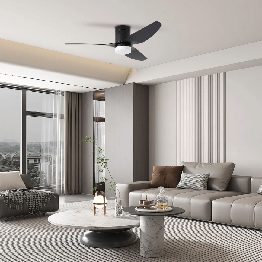 ZEVENTI - Ventilador de techo LED PADUA LED/18W/230V 3000/4000/6000K Wi-Fi Tuya negro + mando a distancia
