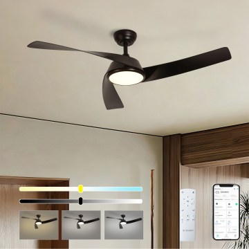 ZEVENTI - Ventilador de techo LED regulable AERYS LED/24W/230V 3000/4000/6000K Wi-Fi Tuya negro + mando a distancia
