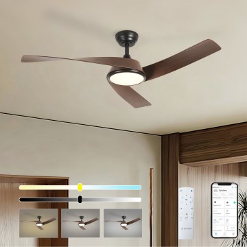 ZEVENTI - Ventilador de techo LED regulable AERYS LED/24W/230V 3000/4000/6000K Wi-Fi Tuya negro/nogal + mando a distancia