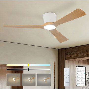 ZEVENTI - Ventilador de techo LED regulable AUREX LED/24W/230V 3000/4000/6000K Wi-Fi Tuya blanco/roble + mando a distancia