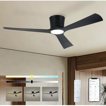 ZEVENTI - Ventilador de techo LED regulable AUREX LED/24W/230V 3000/4000/6000K Wi-Fi Tuya negro + mando a distancia