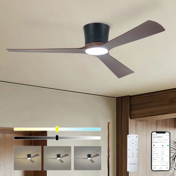 ZEVENTI - Ventilador de techo LED regulable AUREX LED/24W/230V 3000/4000/6000K Wi-Fi Tuya negro/nogal + mando a distancia