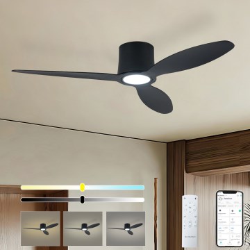 ZEVENTI - Ventilador de techo LED regulable VENTORA LED/24W/230V 3000/4000/6000K Wi-Fi Tuya negro + control remoto