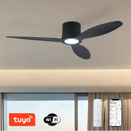 ZEVENTI - Ventilador de techo LED regulable VENTORA LED/24W/230V 3000/4000/6000K Wi-Fi Tuya negro + control remoto