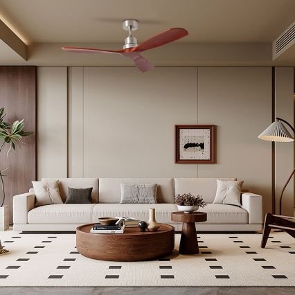 ZEVENTI - Ventilador de techo LIONI Wi-Fi Tuya cromo mate/roble + mando a distancia