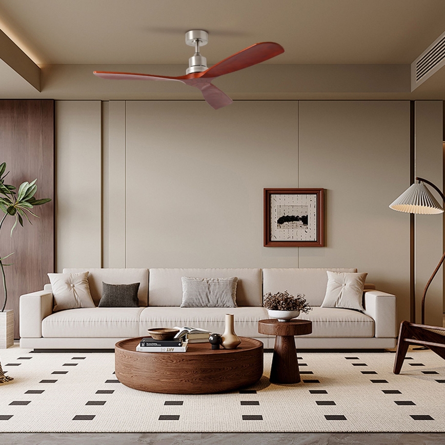 ZEVENTI - Ventilador de techo LIONI Wi-Fi Tuya cromo mate/roble + mando a distancia