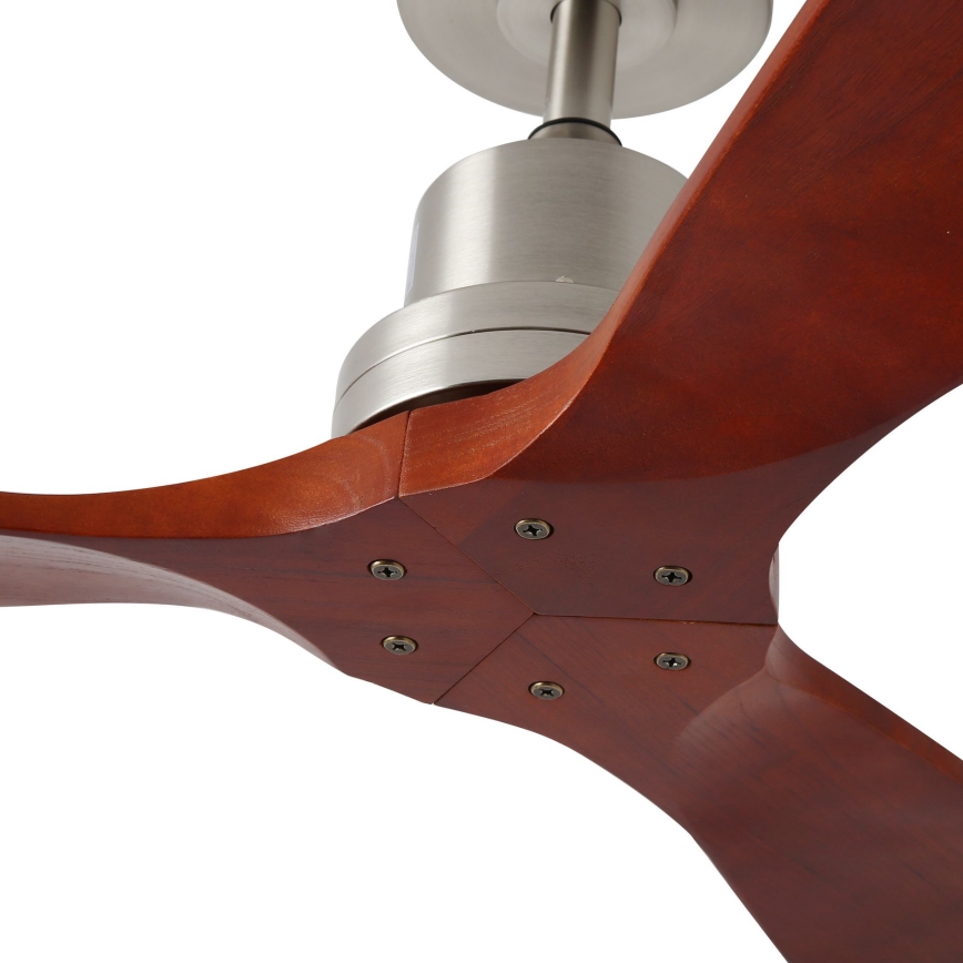 ZEVENTI - Ventilador de techo LIONI Wi-Fi Tuya cromo mate/roble + mando a distancia