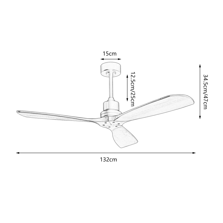 ZEVENTI - Ventilador de techo LIONI Wi-Fi Tuya cromo mate/roble + mando a distancia