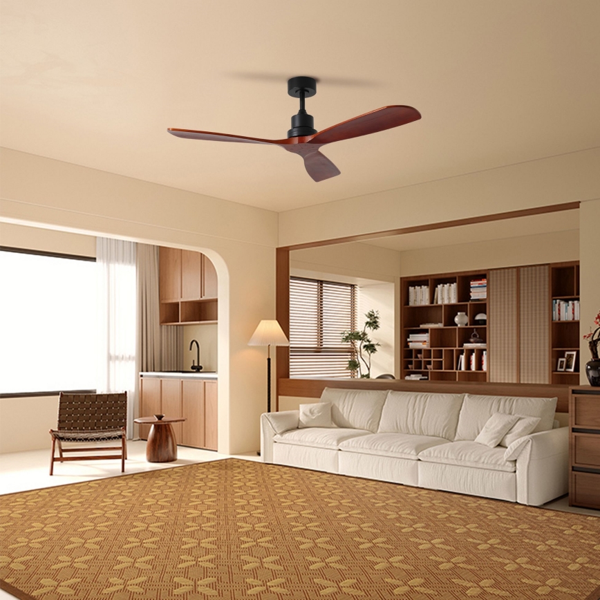 ZEVENTI - Ventilador de techo LIONI Wi‑Fi Tuya negro/roble + control remoto