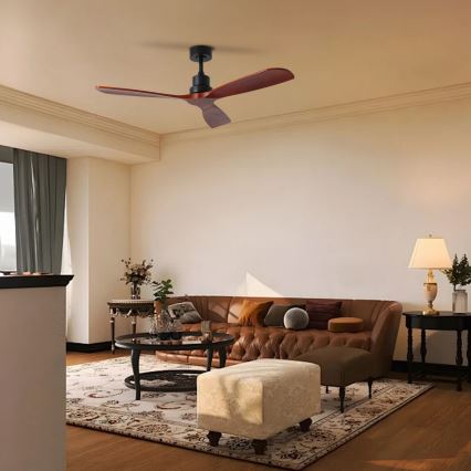 ZEVENTI - Ventilador de techo LIONI Wi‑Fi Tuya negro/roble + control remoto