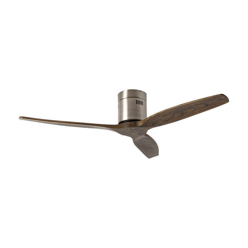 ZEVENTI - Ventilador de techo SPELLO Wi-Fi Tuya cromo mate/roble + mando a distancia