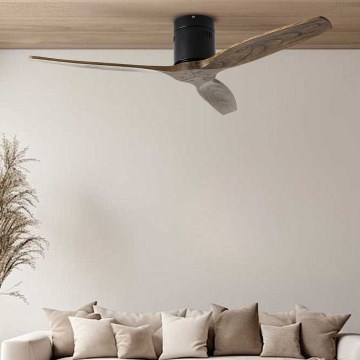 ZEVENTI - Ventilador de techo SPELLO Wi-Fi Tuya negro/roble + mando a distancia