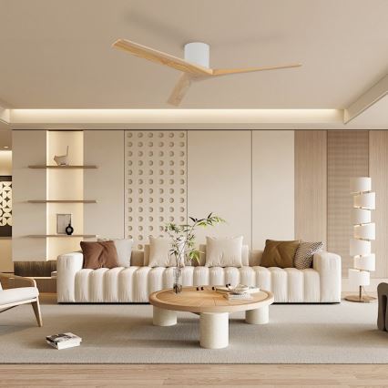 ZEVENTI - Ventilador de techo VELLON Wi-Fi Tuya blanco/paulownia + mando a distancia