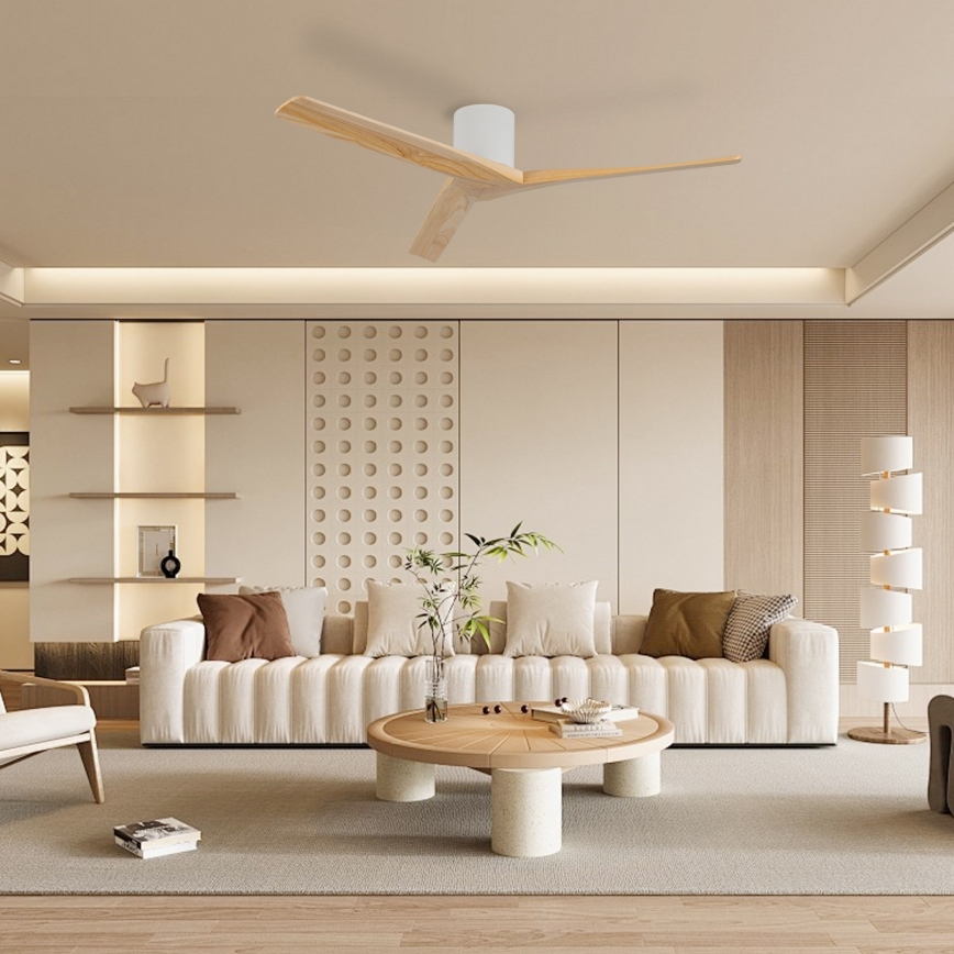 ZEVENTI - Ventilador de techo VELLON Wi-Fi Tuya blanco/paulownia + mando a distancia