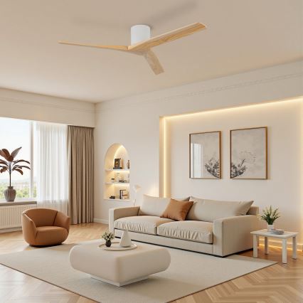 ZEVENTI - Ventilador de techo VELLON Wi-Fi Tuya blanco/paulownia + mando a distancia