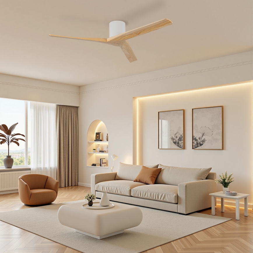 ZEVENTI - Ventilador de techo VELLON Wi-Fi Tuya blanco/paulownia + mando a distancia