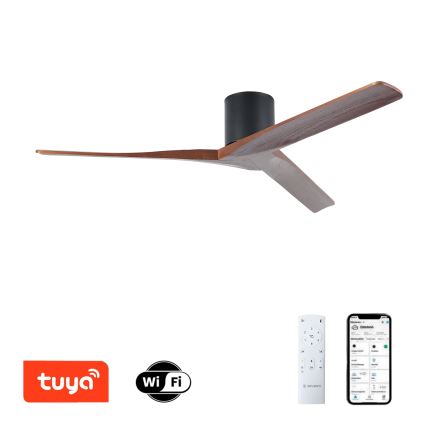 ZEVENTI - Ventilador de techo VELLON Wi-Fi negro/nogal + control remoto