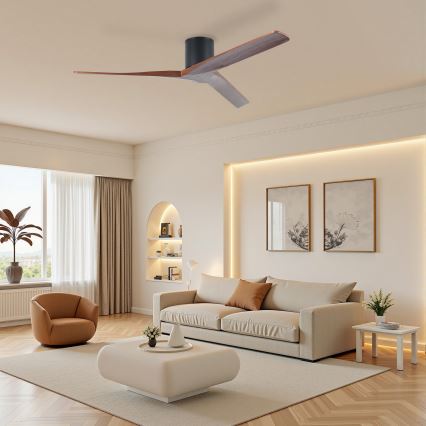 ZEVENTI - Ventilador de techo VELLON Wi-Fi negro/nogal + control remoto