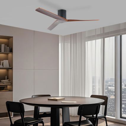 ZEVENTI - Ventilador de techo VELLON Wi-Fi negro/nogal + control remoto