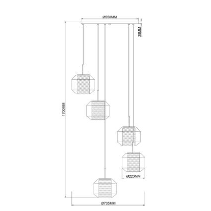 Zuma Line - Lámpara colgante con cable 5xE27/25W/230V, diámetro 73 cm, oro/negro