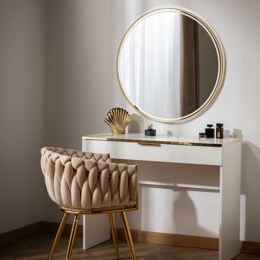 Zuma Line - Espejo de pared para baño con iluminación LED integrada/36W/230V/3000/4000/6000K/Ø 80 cm/IP44/dorado