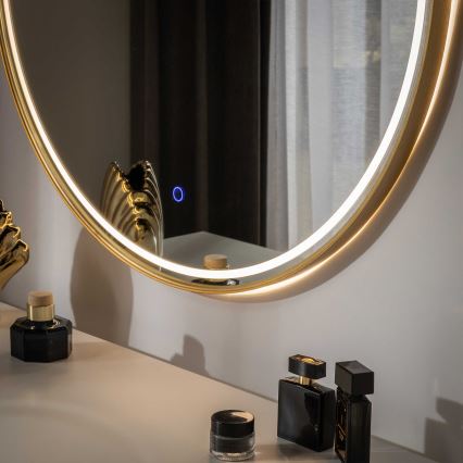 Zuma Line - Espejo de pared para baño con iluminación LED integrada/36W/230V/3000/4000/6000K/Ø 80 cm/IP44/dorado