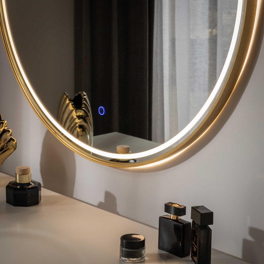 Zuma Line - Espejo de pared para baño con iluminación LED integrada/36W/230V/3000/4000/6000K/Ø 80 cm/IP44/dorado