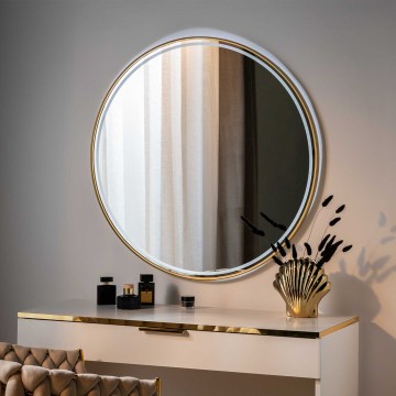 Zuma Line - Espejo de pared para baño con iluminación LED integrada/36W/230V/3000/4000/6000K/Ø 80 cm/IP44/dorado